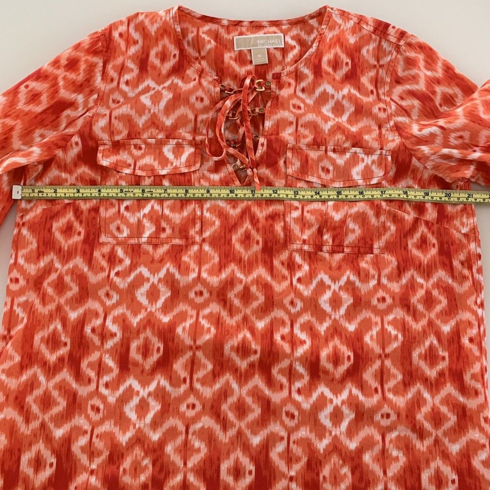 Michael Kors Women's Tunic Blouse Cotton Long Sleeves Orange Medium Size Pockets - Picture 10 of 11